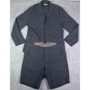 Wallace & Barnes 2-Piece 42R Plaid Navy Blue Linen Blend Chore Blazer & Shorts